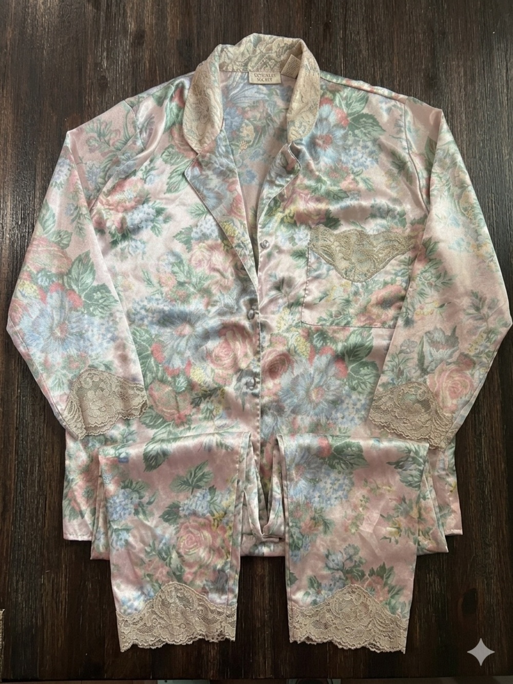Vintage Victoria's Secret Pink Floral Satin Pijama set
